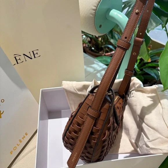 Polene Brown Woven Crescent Shoulder Bag - Picture 3 of 8